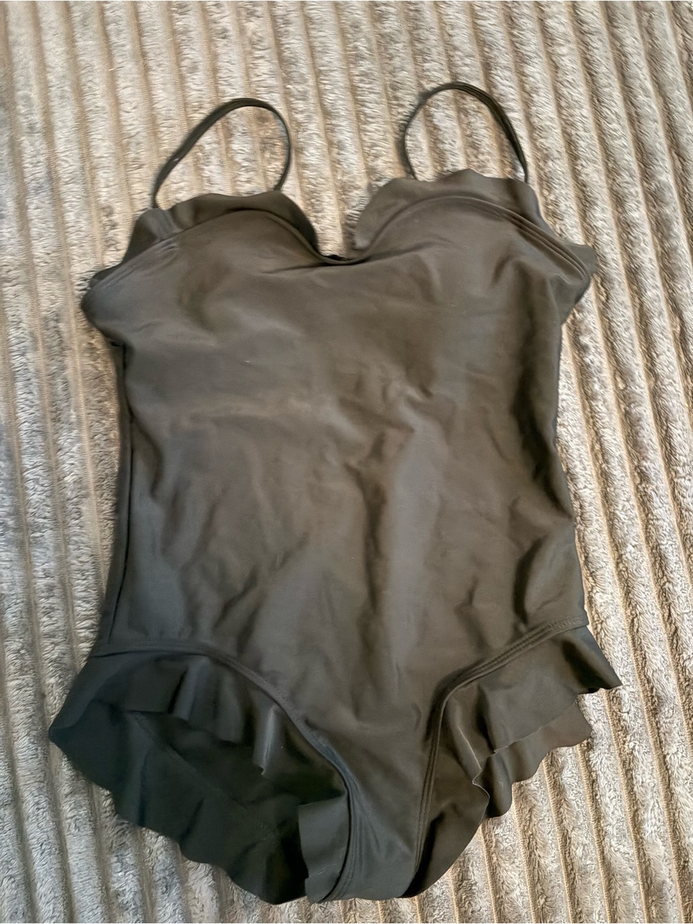 Black One-Piece Swimsuit with Ruffle Trim